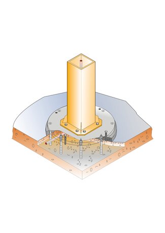 Fixation avec plaque à cheviller sur un sol/plafond en béton