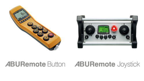 Illustration de l'émetteur portable ABURemote Button et de l'émetteur de l'interrupteur principal ABURemote Joystick